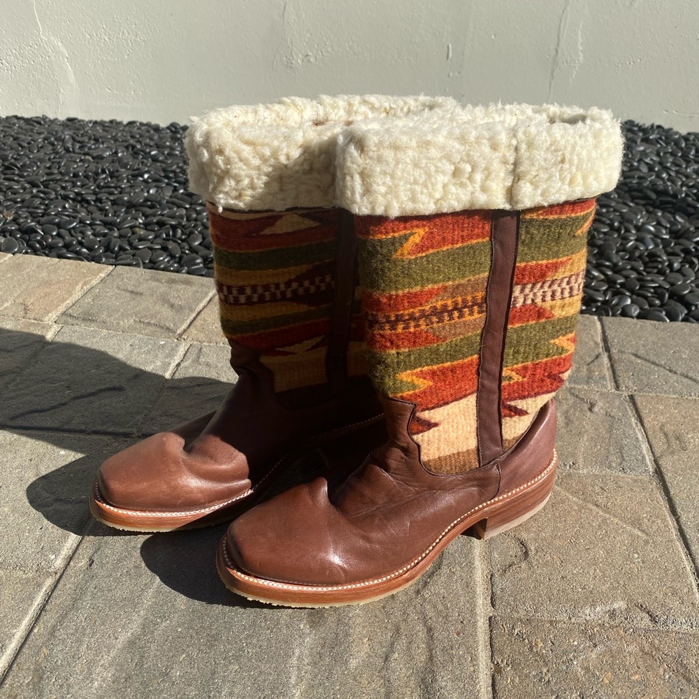 Stetson Brown Leather Boots with Multicolor Wool